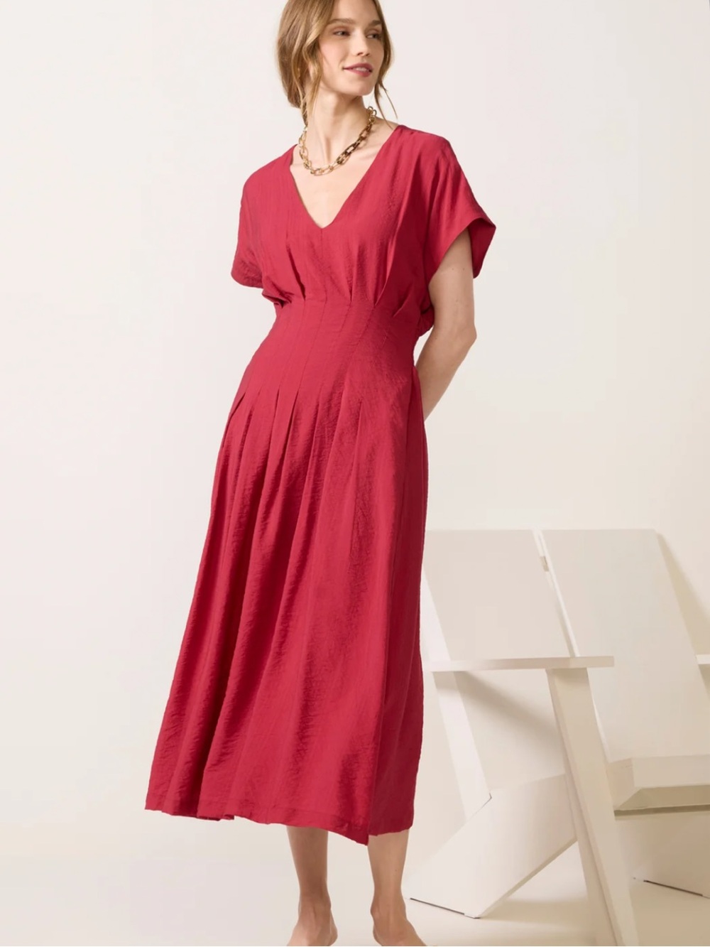 EVEREVE Miranda Dolman Midi Dress size Large Cranberry NWT